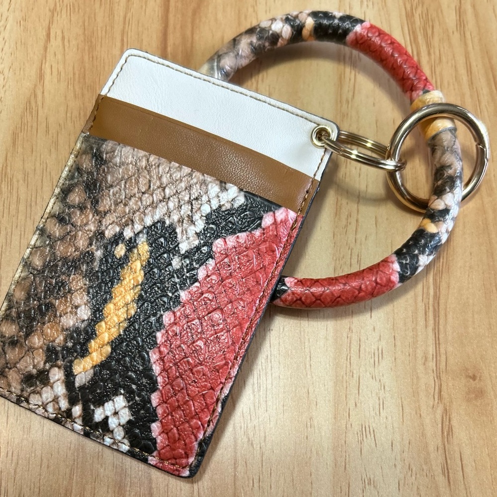 Faux Leather Snakeskin ID/Card Wallet Key Ring Bangle Wristlet